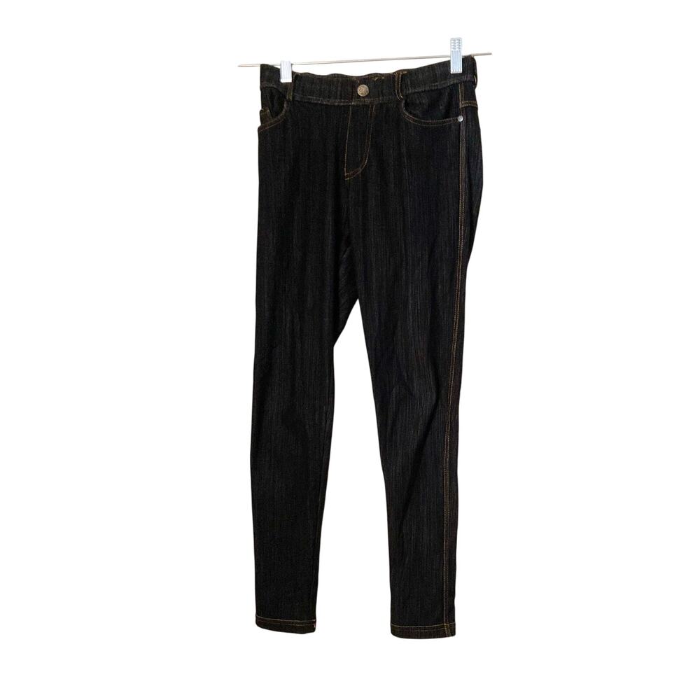 Shosho Women's Leggings Black Orange Contrast Stitch Size S Denim Look